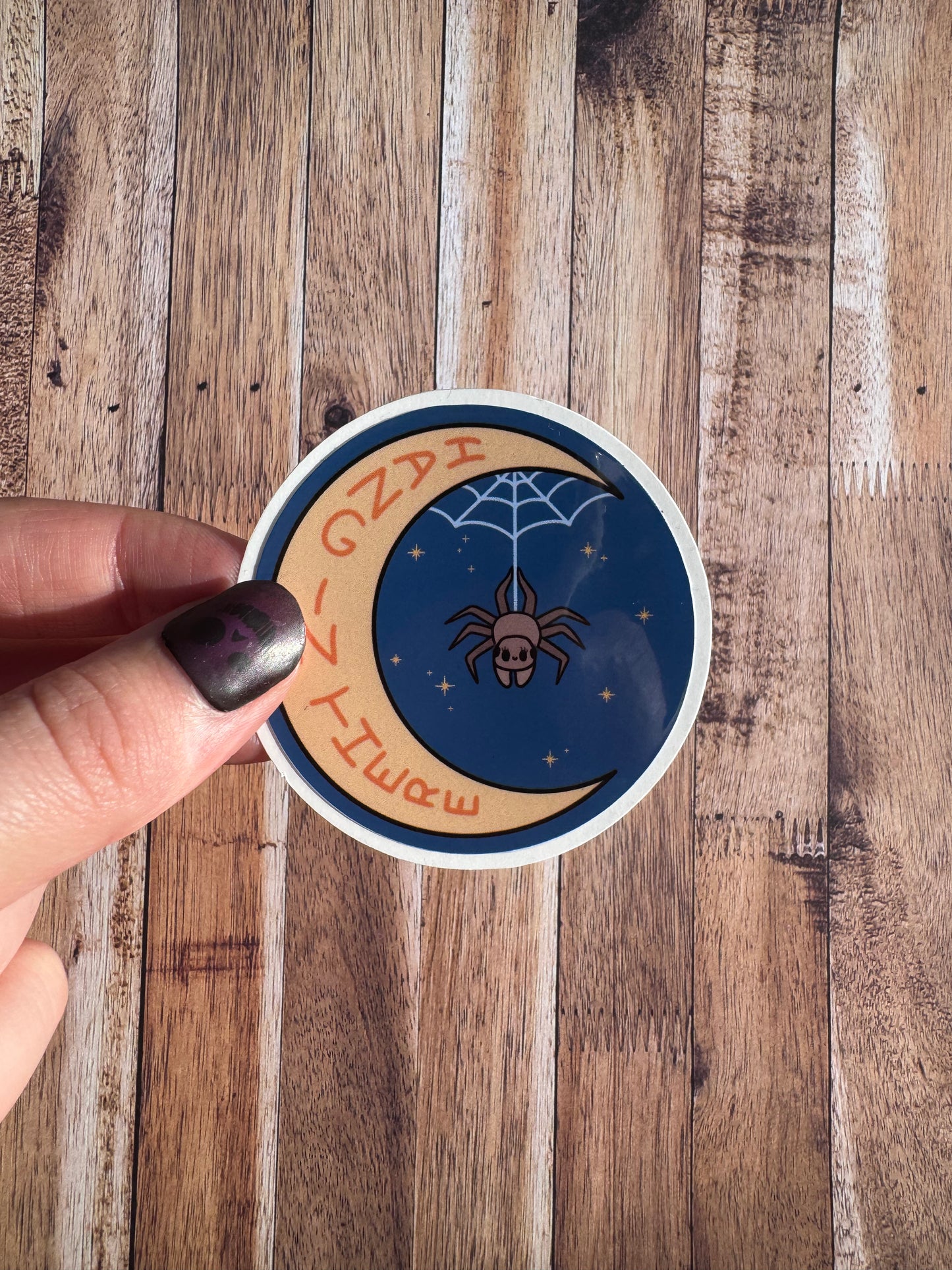 Hang In There, Spider on the Moon, Laminated Matt vinyl sticker