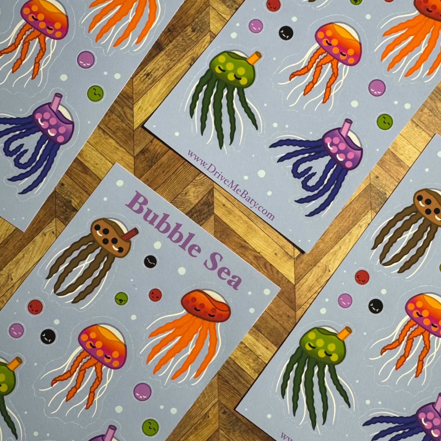 ‘Bubble Sea’ Bubble Tea Boba Jellyfish matt vinyl sticker sheet