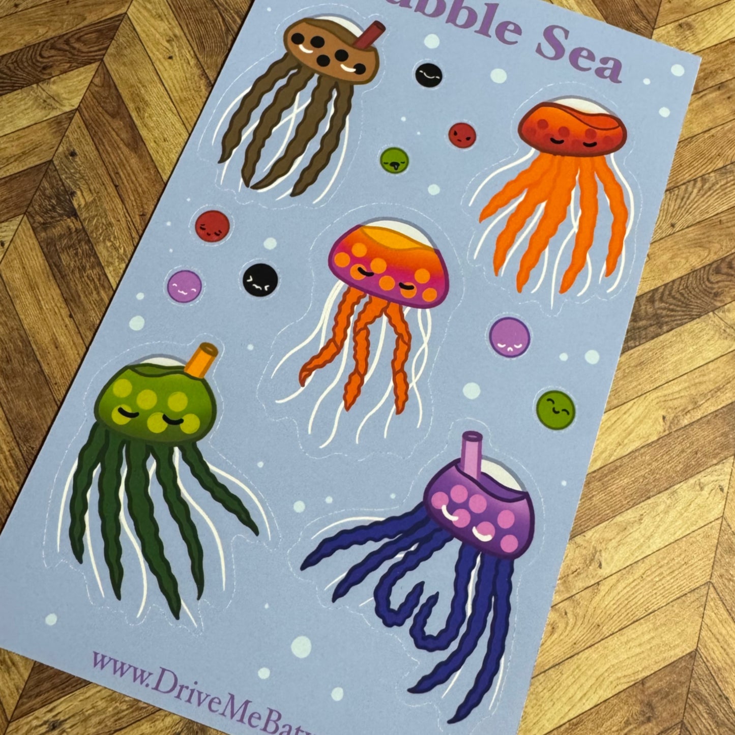 ‘Bubble Sea’ Bubble Tea Boba Jellyfish matt vinyl sticker sheet
