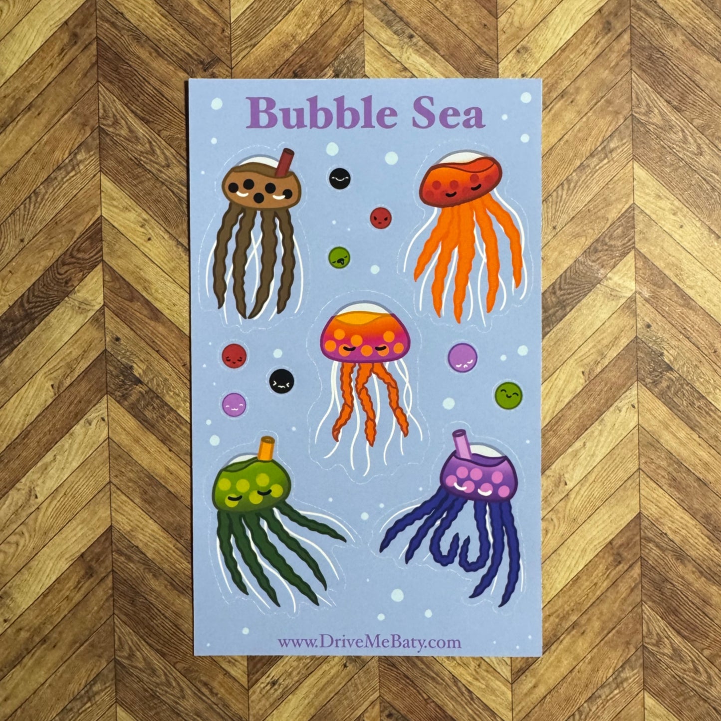 ‘Bubble Sea’ Bubble Tea Boba Jellyfish matt vinyl sticker sheet
