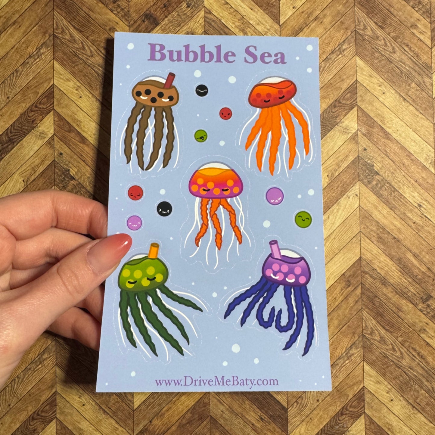 ‘Bubble Sea’ Bubble Tea Boba Jellyfish matt vinyl sticker sheet