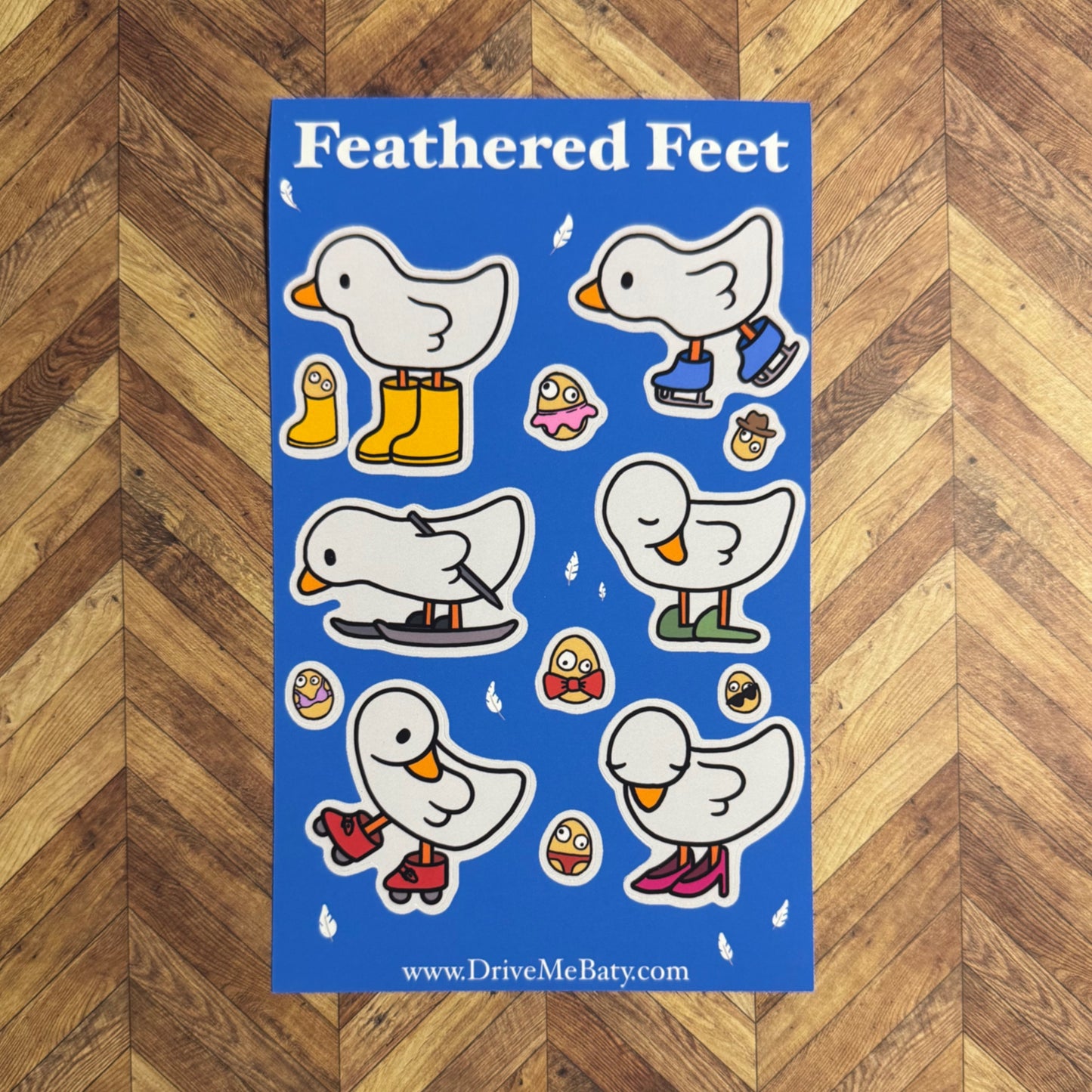 ‘Feathered Feet’ Cute Duck in Shoes matt vinyl sticker sheet