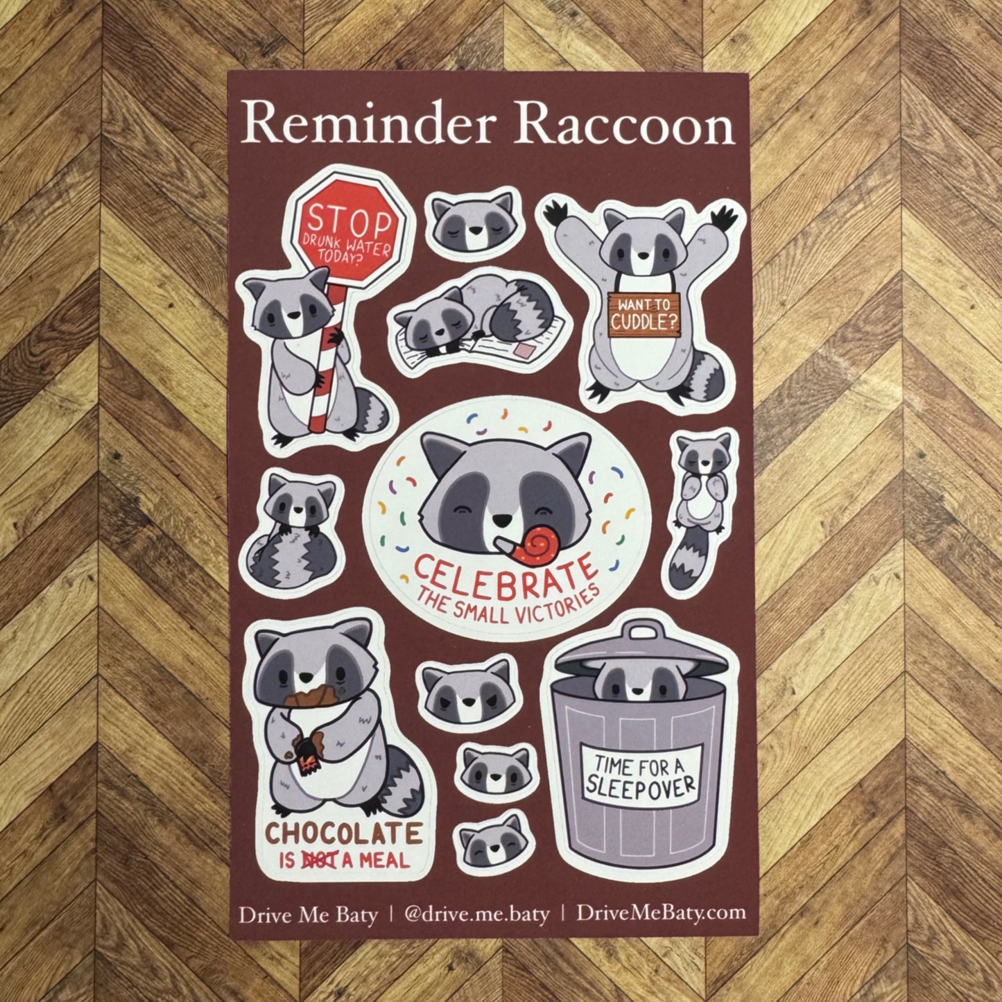 Reminder Raccoon, Cute Raccoon matt vinyl sticker