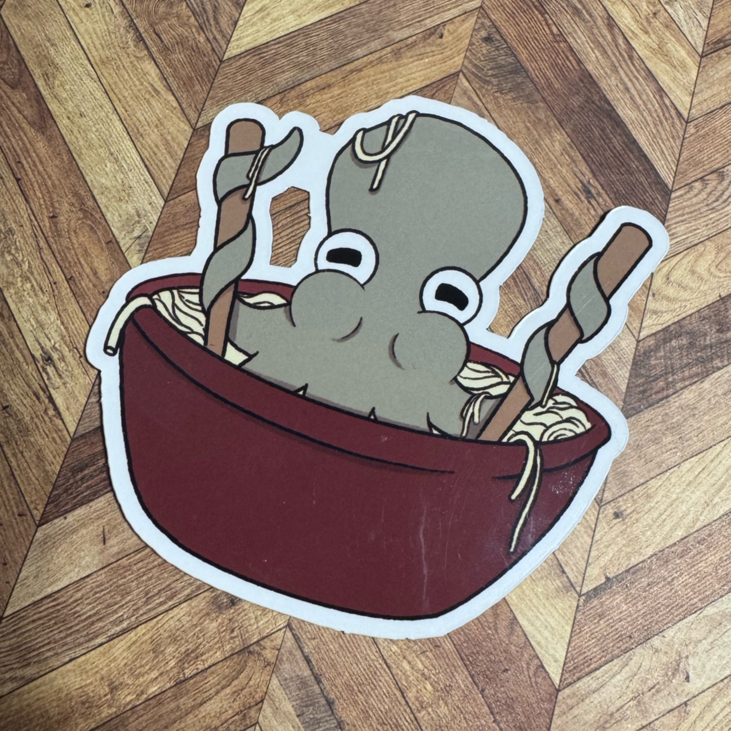 Hungry Octopus eating noodles Magnet