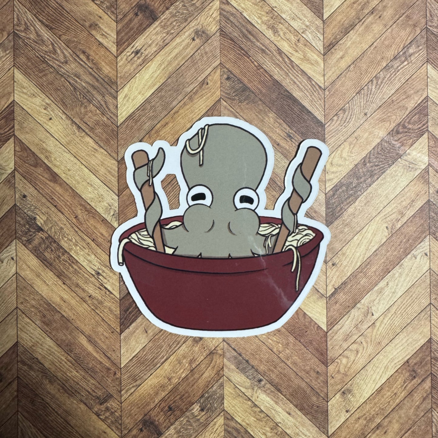 Hungry Octopus eating noodles Magnet