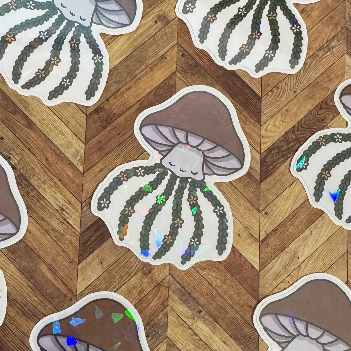 Mushroom Jellyfish Holographic Vinyl Sticker