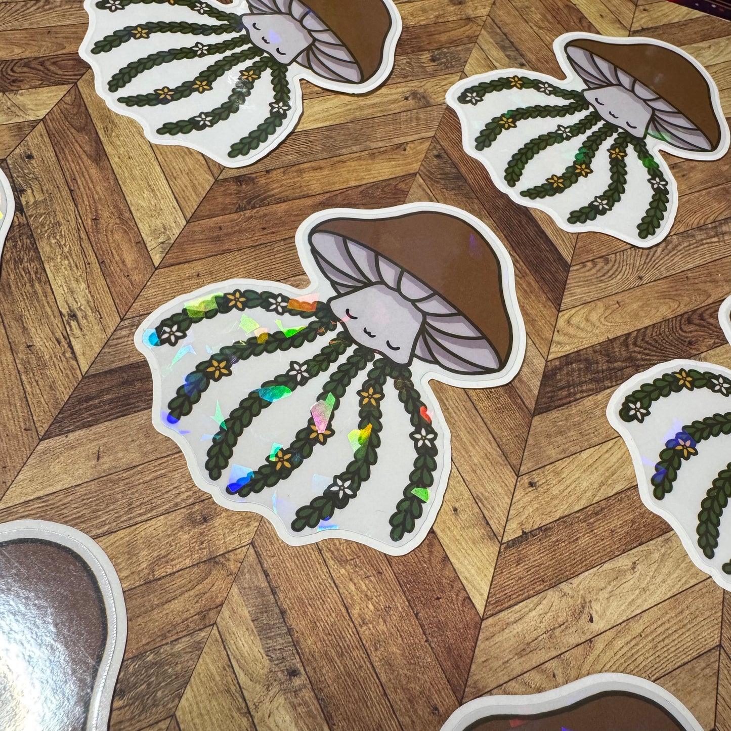 Mushroom Jellyfish Holographic Vinyl Sticker