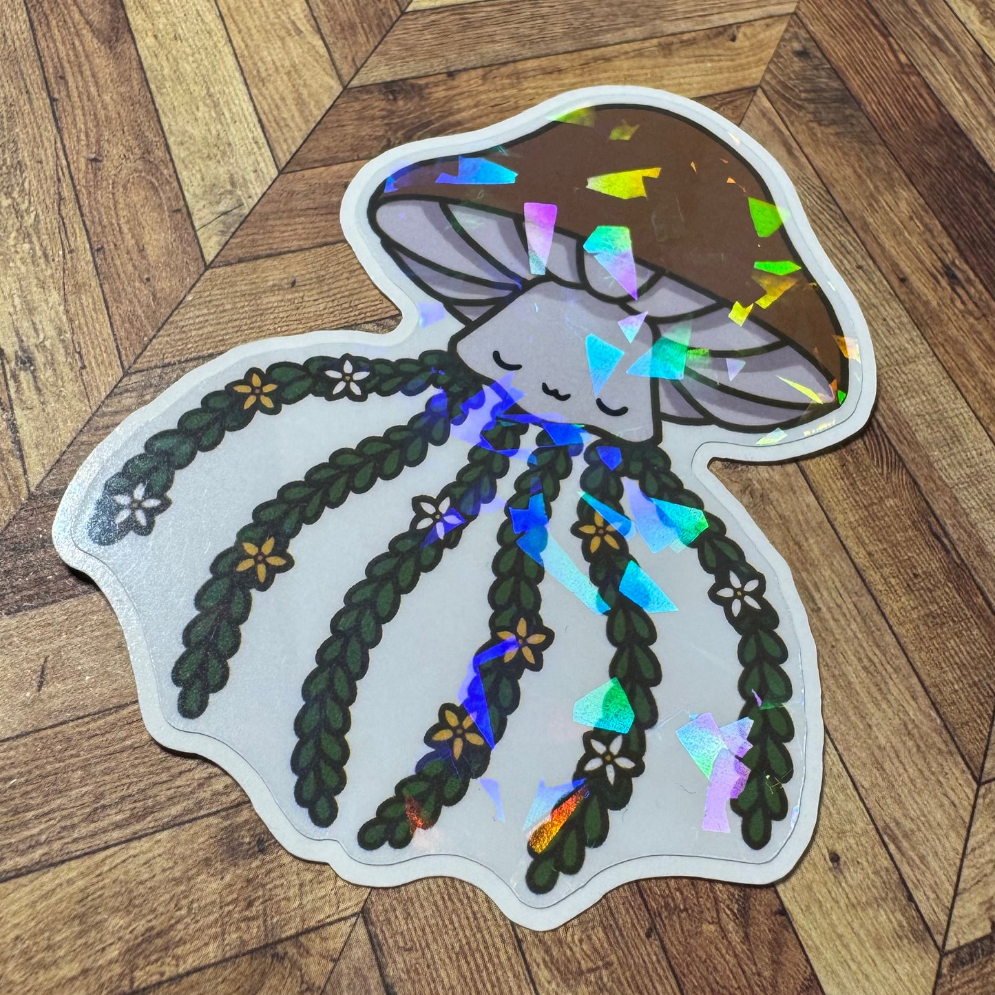 Mushroom Jellyfish Holographic Vinyl Sticker