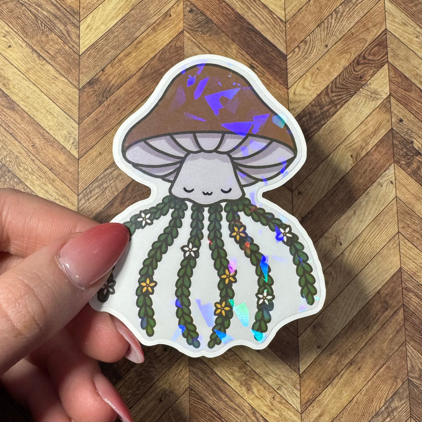 Mushroom Jellyfish Holographic Vinyl Sticker
