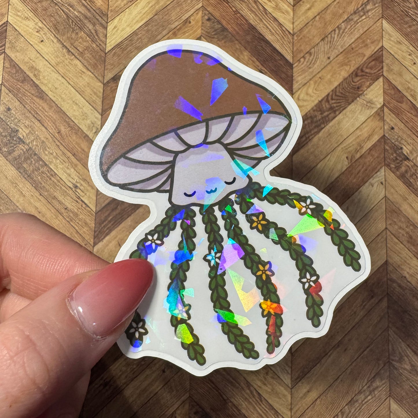 Mushroom Jellyfish Holographic Vinyl Sticker
