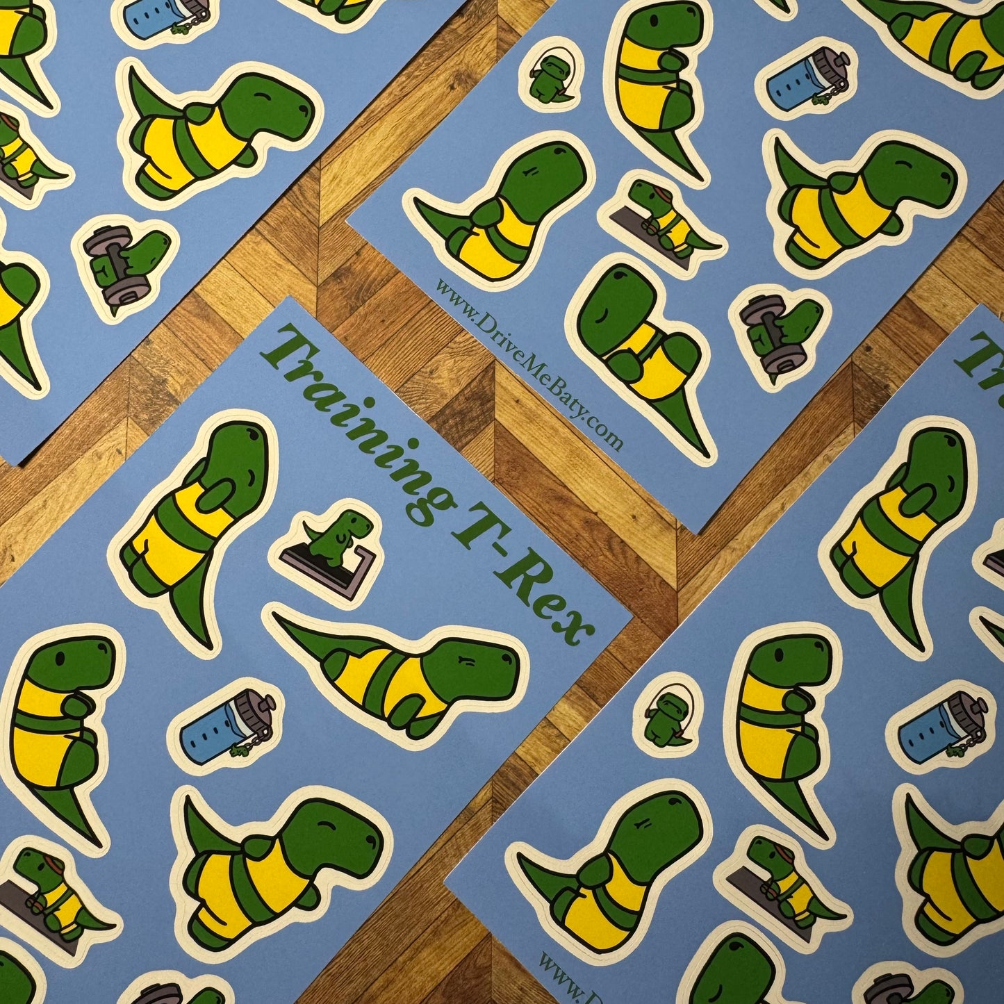 'Training T-Rex' Yoga Dinosaur, matt sticker sheet