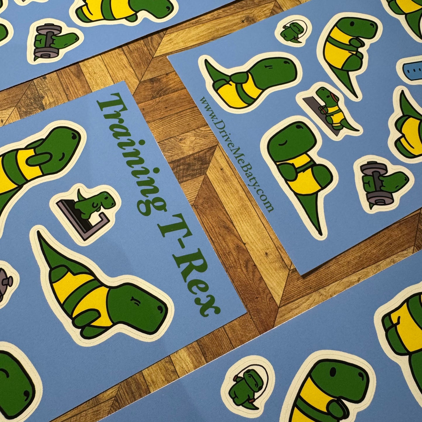 'Training T-Rex' Yoga Dinosaur, matt sticker sheet