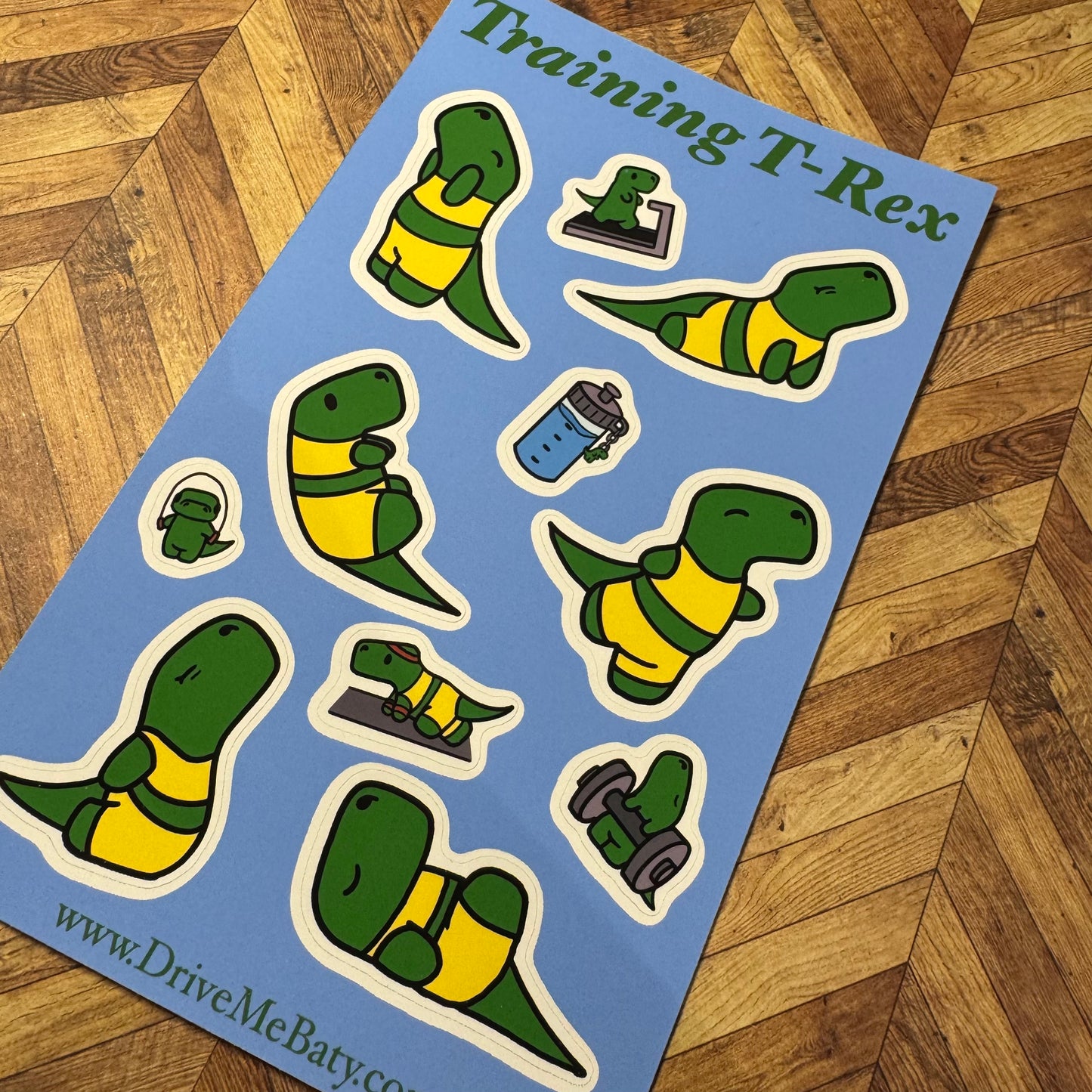 'Training T-Rex' Yoga Dinosaur, matt sticker sheet