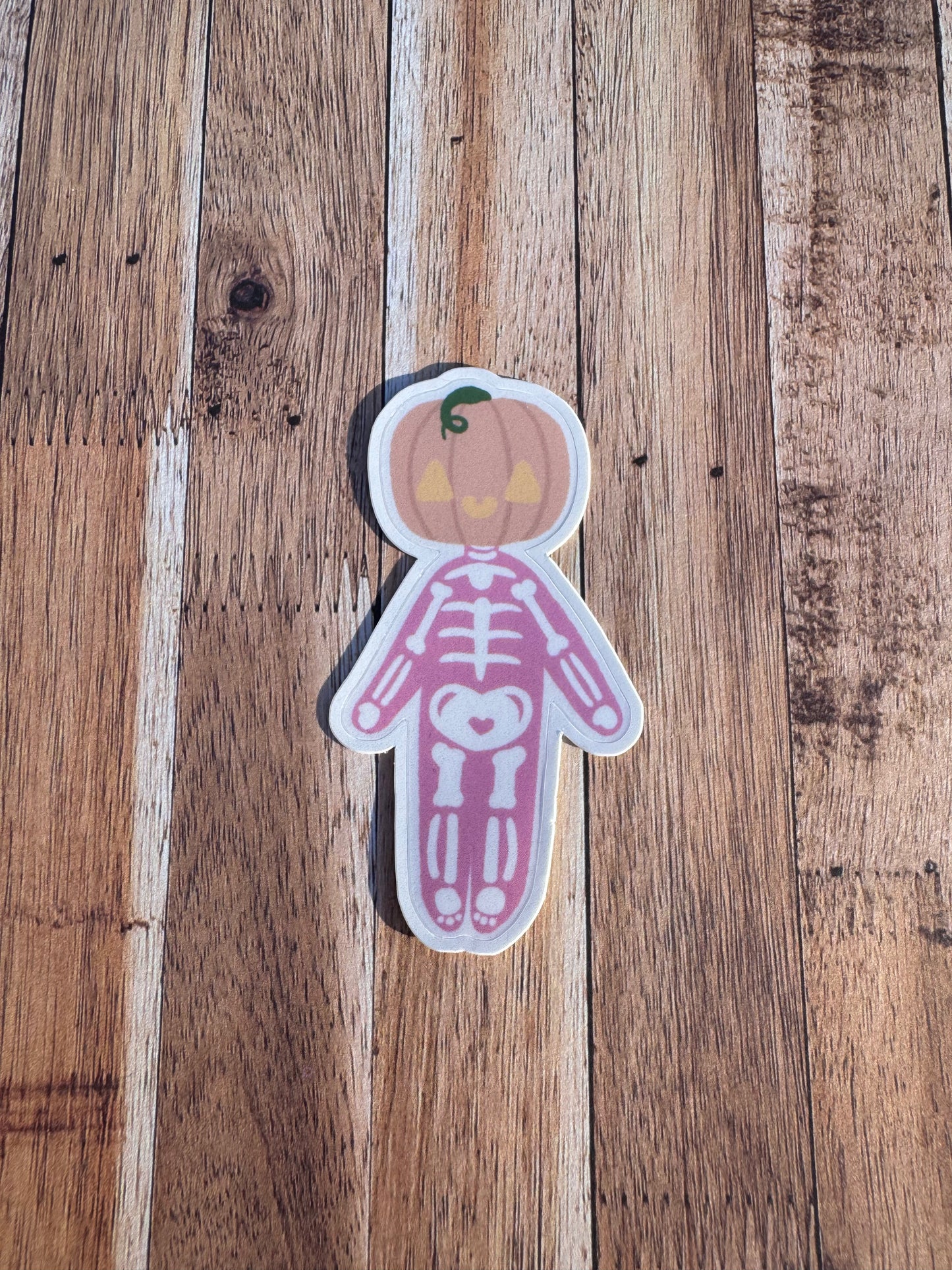 Pink Pumpkin Skeleton Laminated Matt vinyl sticker