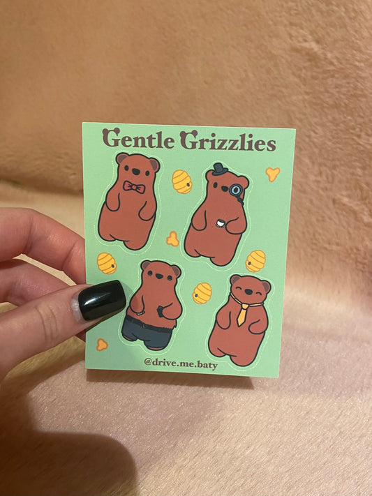 Gentle Grizzly matt vinyl sticker sheet