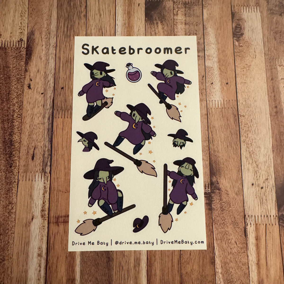 Skatebroomer, Skateboarding Witches large matt vinyl sticker sheet (Copy)