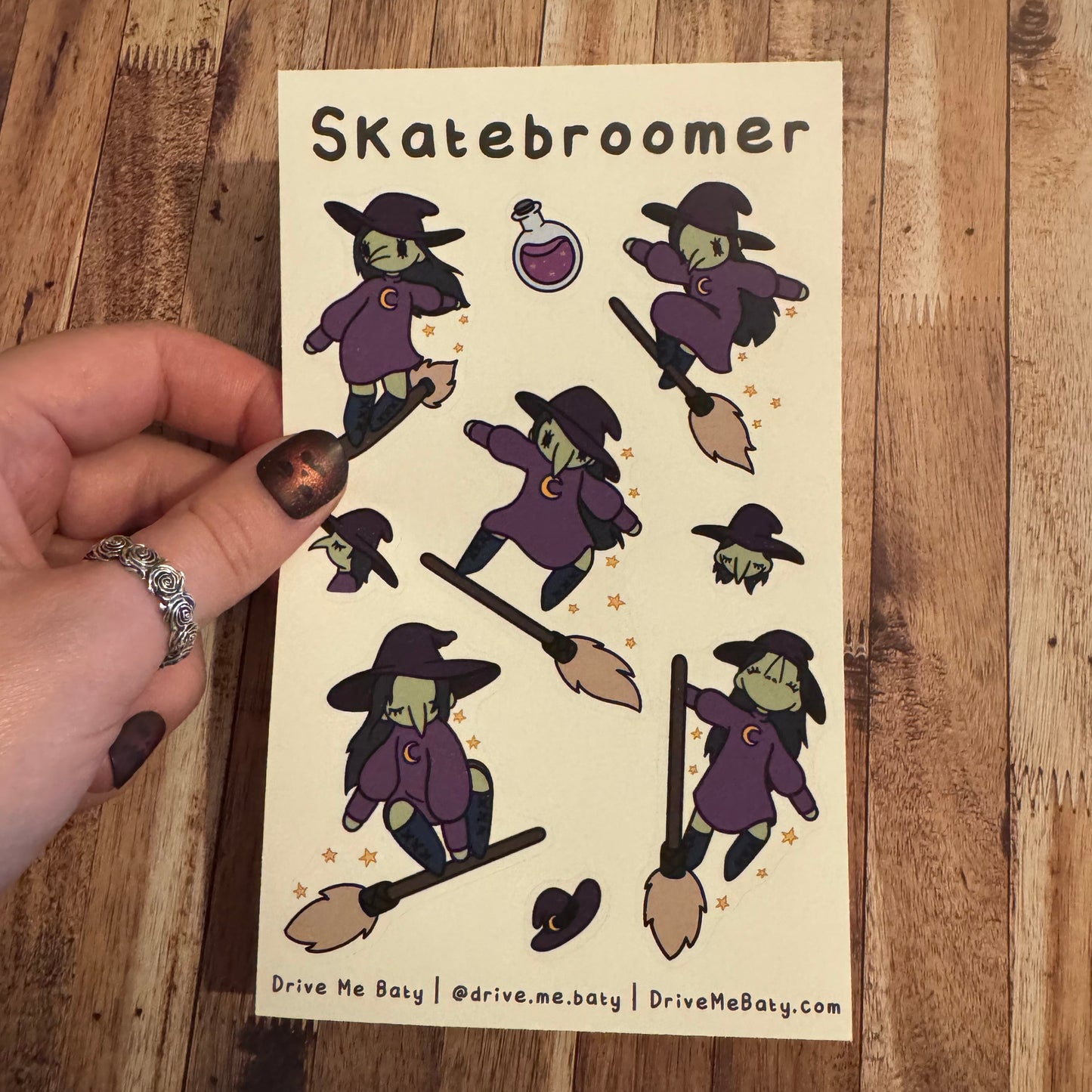 Skatebroomer, Skateboarding Witches large matt vinyl sticker sheet (Copy)