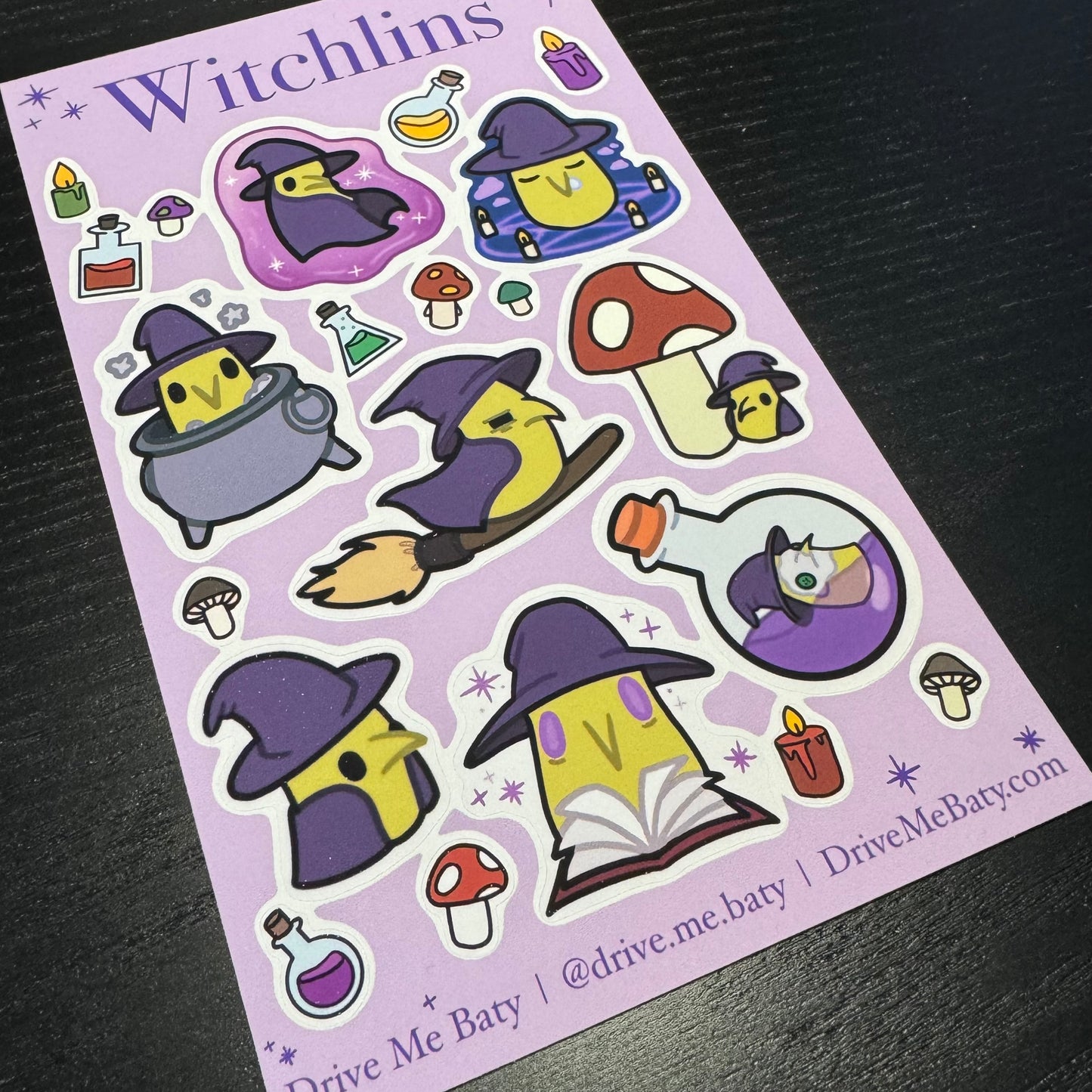 Witchlins witch Halloween large matt vinyl sticker sheet