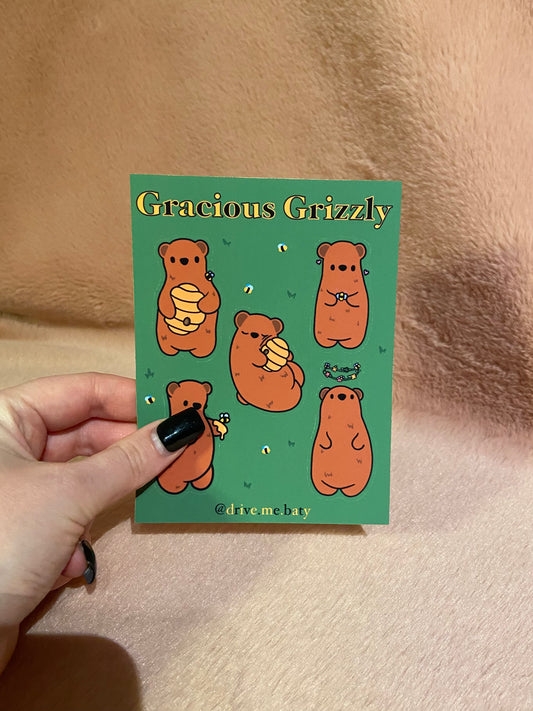 Gracious Grizzly matt vinyl sticker sheet