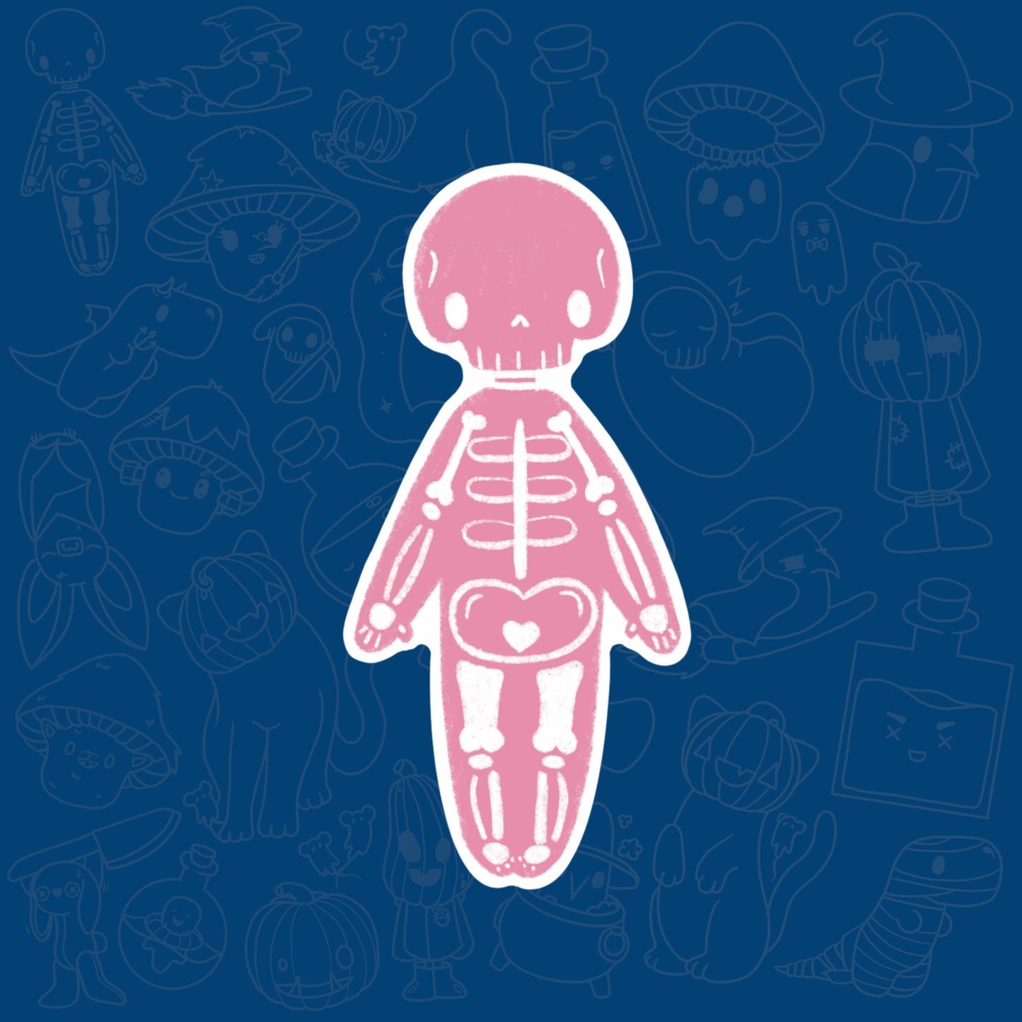 Pink Sketch Skeleton Laminated Vinyl Sticker