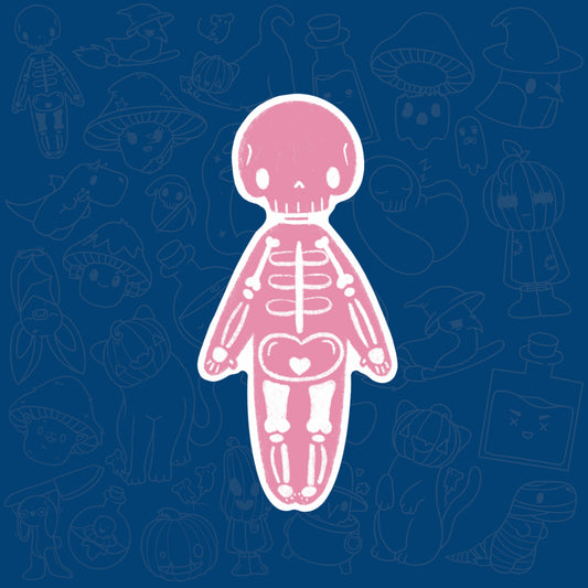 Pink Sketch Skeleton Laminated Vinyl Sticker