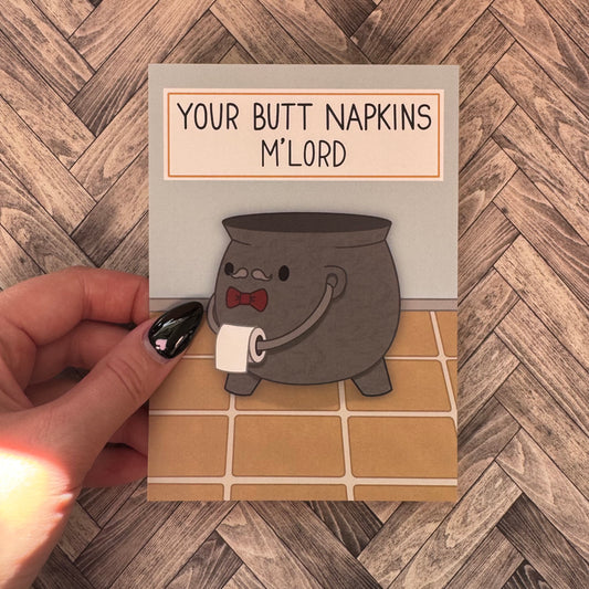 Gentle Cauldron ‘Your Butt Napkins, M’Lord’ Gentleman Cauldron Postcard