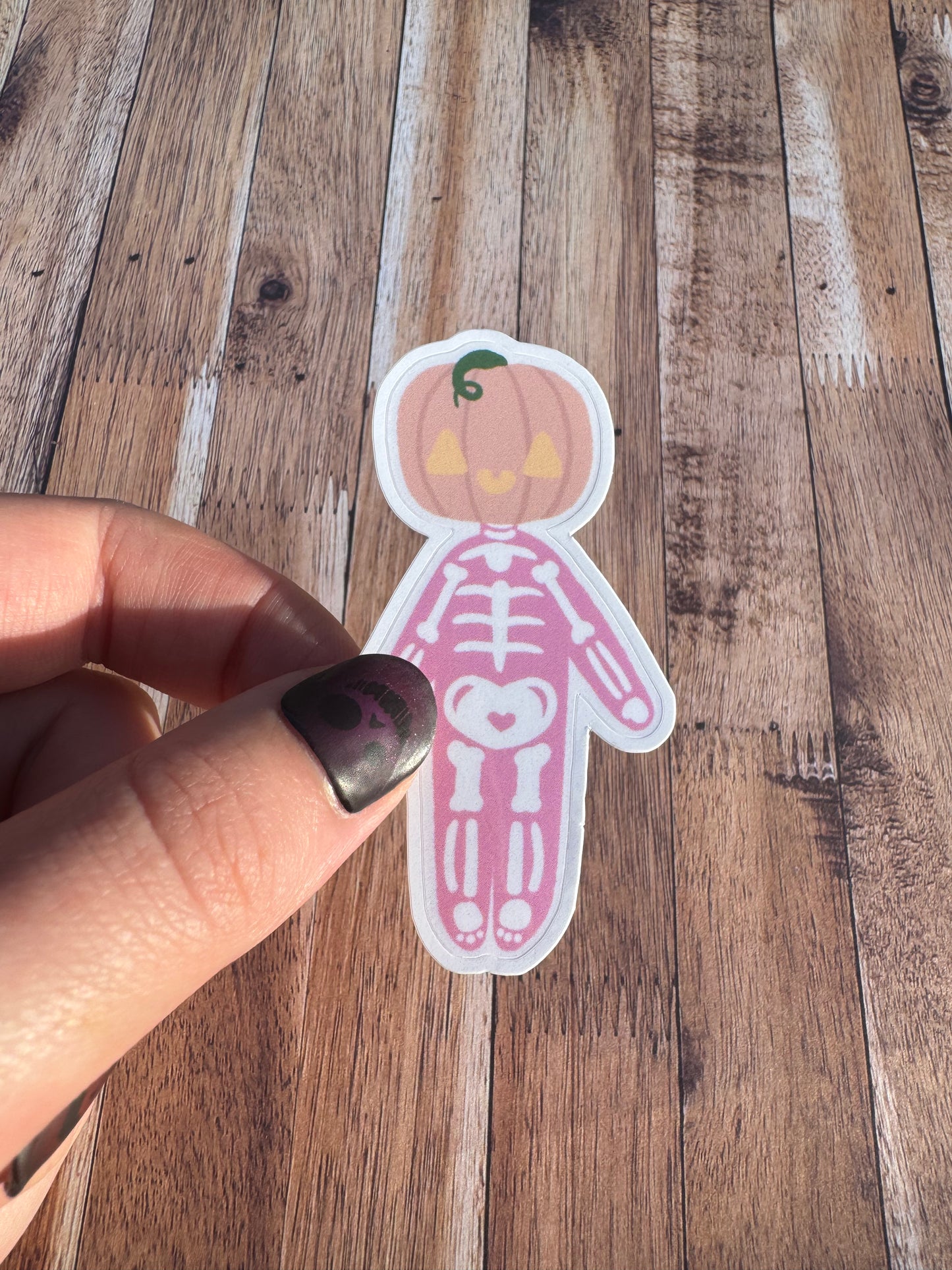 Pink Pumpkin Skeleton Laminated Matt vinyl sticker