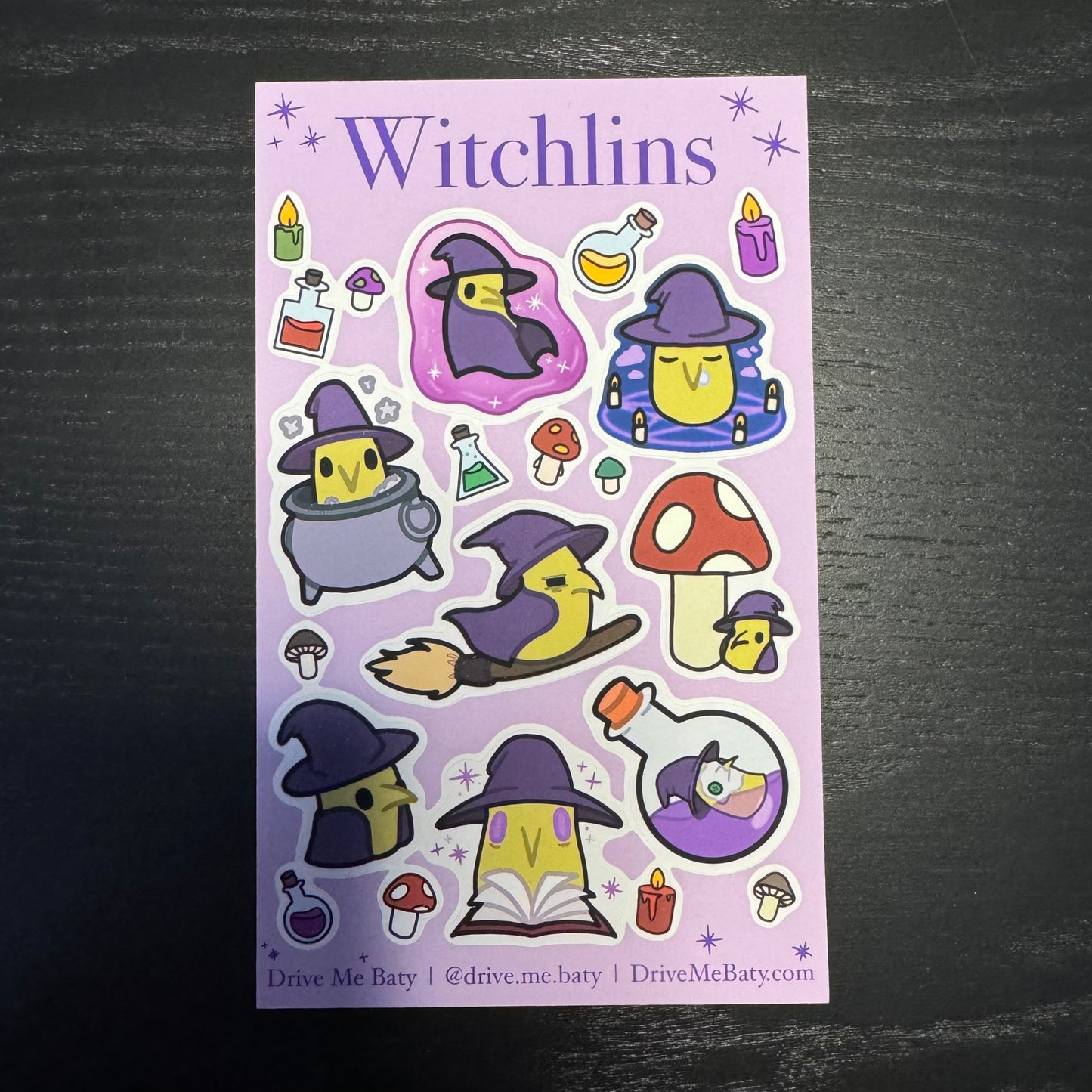 Photo of a Witchlin sticker sheet.